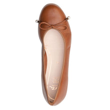 Load image into Gallery viewer, Cognac Brown Ara Women&#39;s Scout Leather Ballet Flat With Bow Accent Top View
