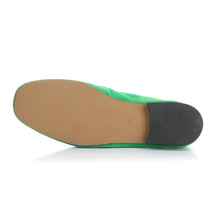 Load image into Gallery viewer, Irish Green With Black Sole Bos And Co Women&#39;s Macie Suede Dress Loafer Link Ornament Sole View
