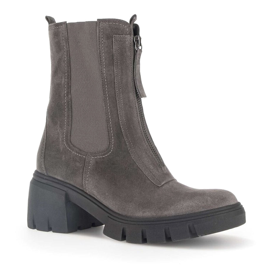 Grey With Black Sole Gabor Women's 31701 Suede Front Zipper Platform Chelsea Boot Profile View