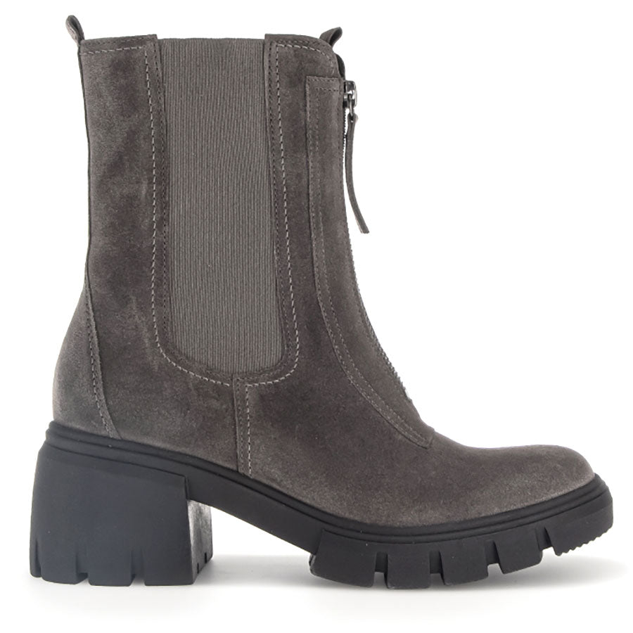 Grey With Black Sole Gabor Women's 31701 Suede Front Zipper Platform Chelsea Boot