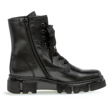 Load image into Gallery viewer, Black Gabor Women&#39;s 31730 Leather Lace Up And Side Zip Combat Boot Inside View
