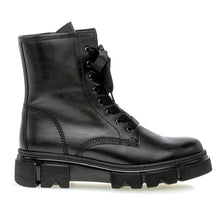 Load image into Gallery viewer, Black Gabor Women&#39;s 31730 Leather Lace Up And Side Zip Combat Boot Side View
