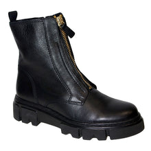 Load image into Gallery viewer, Black Gabor Women&#39;s 31733 Leather Front And Side Zipper Combat Boot Profile View
