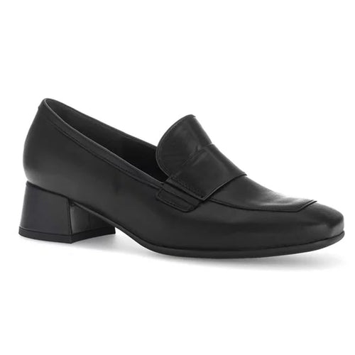 Black Gabor Women's 32124 Leather Dress Pump Loafer Low Mid Heel Profile View