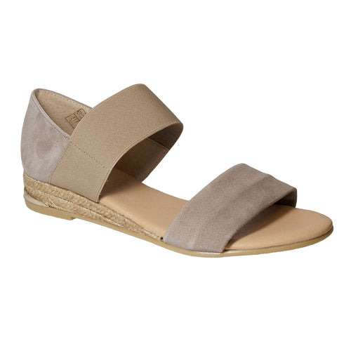 Ante Dark Beige With Beige Sole Pinaz Women's 321 Nubuck And Stretch Fabric Closed Back Double Strap Low Wedge Espadrille