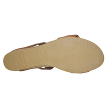 Load image into Gallery viewer, Chestnut Brown And Tan With Beige Sole Pinaz Women&#39;s 321 Nubuck And Stretch Fabric Closed Back Double Strap Low Wedge Espadrille Sole View
