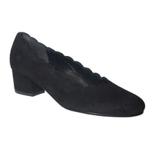 Load image into Gallery viewer, Black Gabor Women&#39;s 32221 Suede Dress Pump Scalloped Collar Profile View
