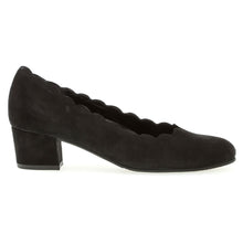 Load image into Gallery viewer, Black Gabor Women&#39;s 32221 Suede Dress Pump Scalloped Collar Side View
