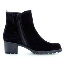 Load image into Gallery viewer, Black Gabor Women&#39;s 32800 Suede Block Heel Side Zipper Ankle Boot Inside View
