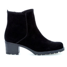 Load image into Gallery viewer, Black Gabor Women&#39;s 32800 Suede Block Heel Side Zipper Ankle Boot Side View
