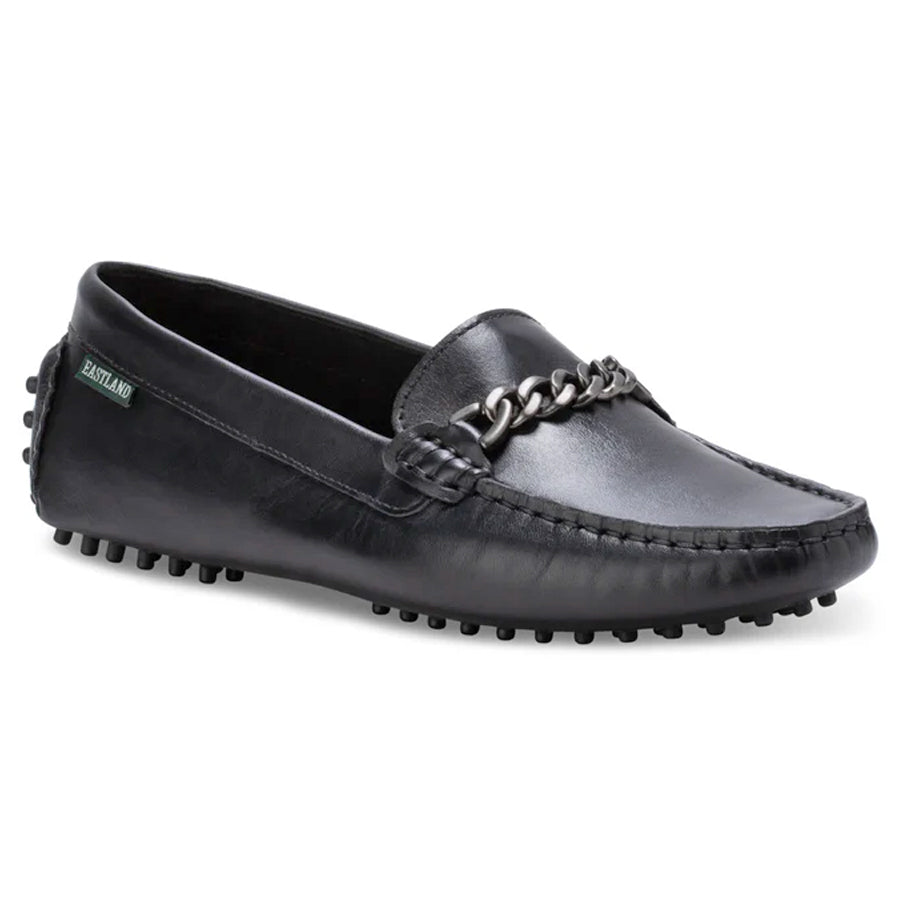 Black Eastland Women's Sawgrass Leather Driving Moc With Link Adornment Profile View