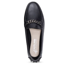 Load image into Gallery viewer, Black Eastland Women&#39;s Sawgrass Leather Driving Moc With Link Adornment Top View
