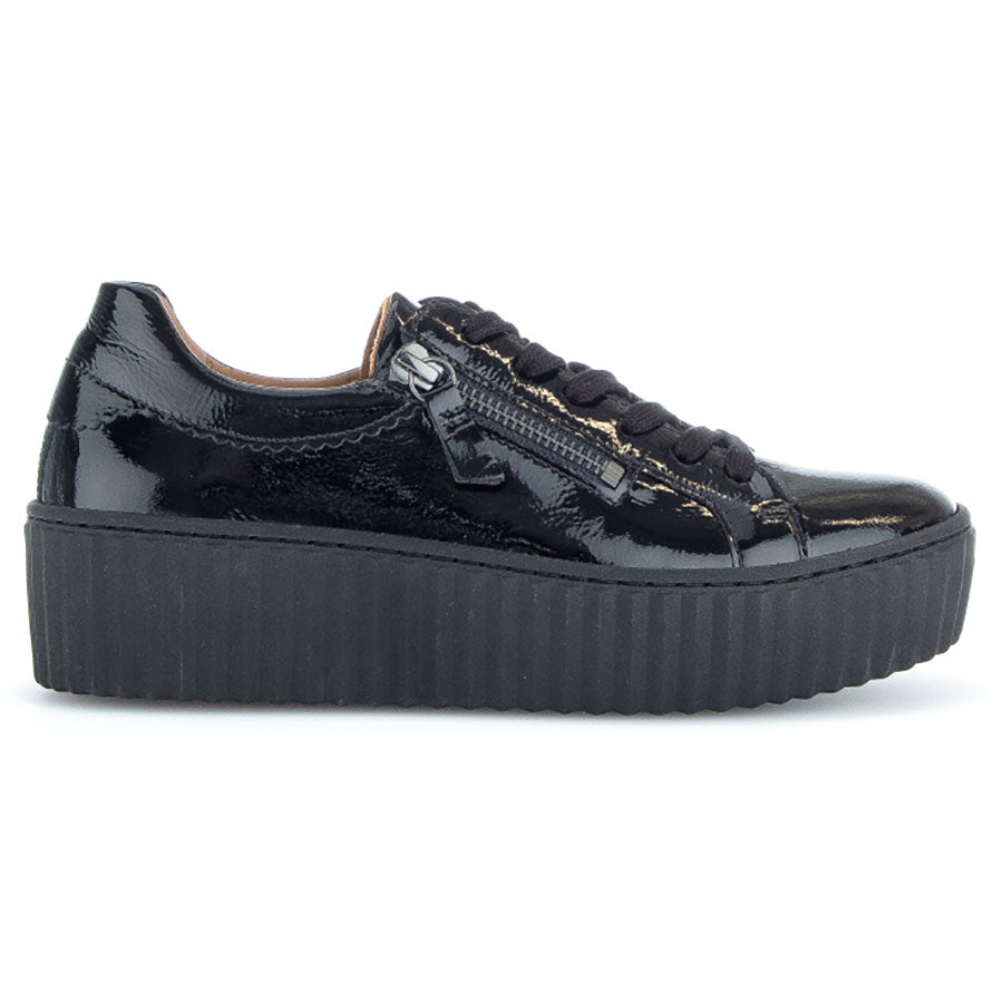 Black Gabor Women's 33200 Patent Leather Platform Casual Sneaker
