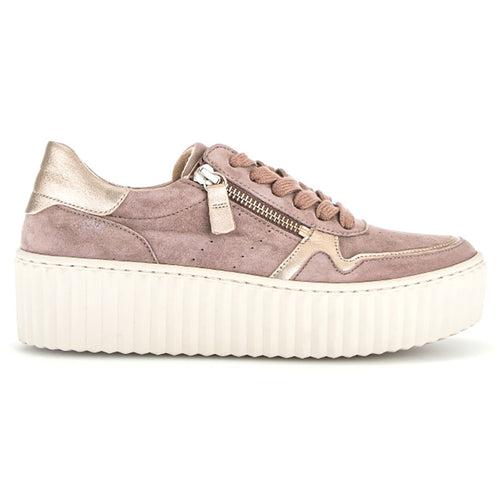 Pink With Metallic Gold And Beige Sole Gabor Women's 33202 Suede Platform Casual Sneaker