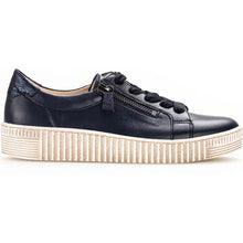 Load image into Gallery viewer, Dark Blue With Beige Sole Gabor Women&#39;s 33334 Leather Casual Sneaker Lace Up And Side Zipper Profile View

