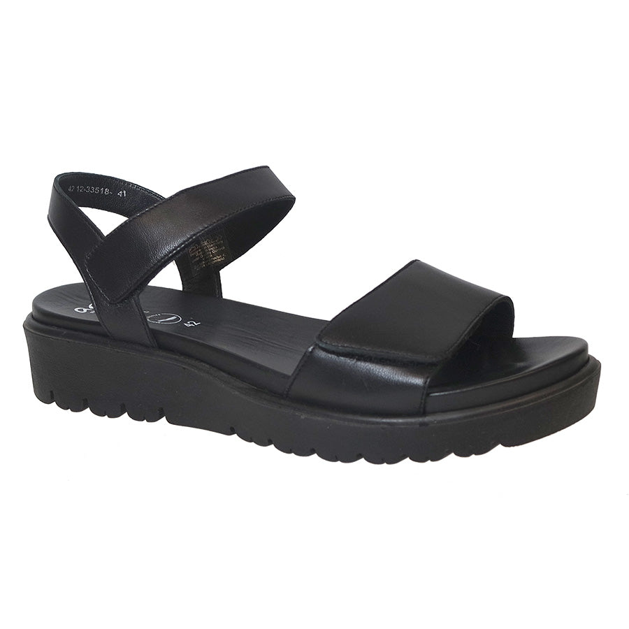 Black Ara Women's Bellvue II Leather Quarter Strap Velcro Flat Sandal