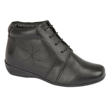 Load image into Gallery viewer, Black Draper of Glastonbury Women&#39;s Frome Waterproof Leather Lace-Up Bootie Profile View
