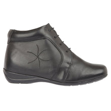 Load image into Gallery viewer, Black Draper of Glastonbury Women&#39;s Frome Waterproof Leather Lace-Up Bootie Side View
