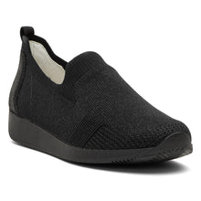 Load image into Gallery viewer, Black Ara Women&#39;s Leena Wovenstretch Fabric Slip On Sneaker Profile View
