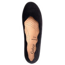 Load image into Gallery viewer, Black Gabor Women&#39;s 34166 Suede Ballet Flat Scalloped Collar Top View
