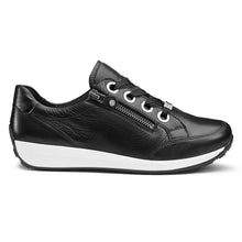 Load image into Gallery viewer, Black With White Sole Ara Women&#39;s Ollie Leather Casual Sneaker Side View
