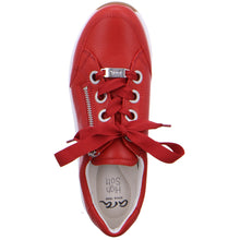 Load image into Gallery viewer, Red With White Sole Ara Women&#39;s Ollie Leather Casual Sneaker Top View
