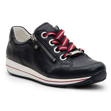 Load image into Gallery viewer, Navy And White With Red And Grey Laces Ara Women&#39;s Ollie Leather Casual Sneaker Profile View
