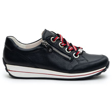 Load image into Gallery viewer, Navy And White With Red And Grey Laces Ara Women&#39;s Ollie Leather Casual Sneaker Side View
