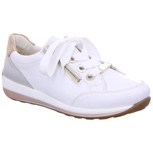 Load image into Gallery viewer, White And Silver with Brown Ara Women&#39;s Ollie Leather And Metallic Leather Casual Sneaker Profile View
