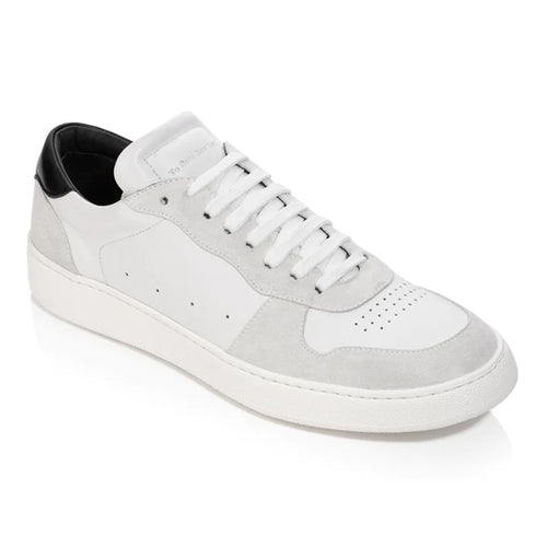 White And Grey With Black To Boot New York Men's Cheadle Leather And Suede Casual Sneaker Profile View