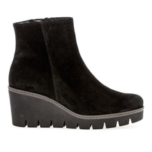 Load image into Gallery viewer, Black Gabor Women&#39;s 34780 Suede Wedge Side Zipper Ankle Boot Side View
