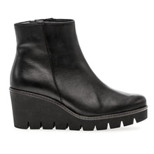 Load image into Gallery viewer, Black Gabor Women&#39;s 34780 Leather Wedge Side Zipper Ankle Boot Side View
