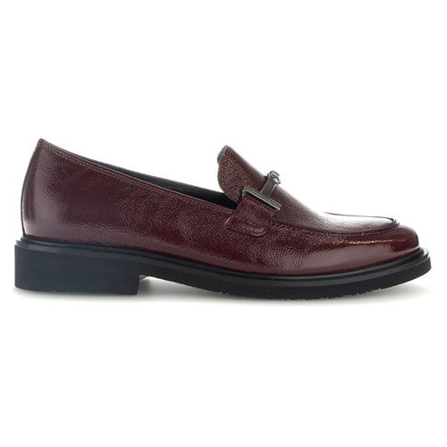 Bordeaux Dark Red With Black Sole Gabor Women's 35211 Leather Dress Loafer With Metal Link Adornment 