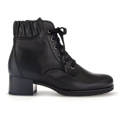Black Gabor Women's 35502 Leather Block Heel Lace Up Ankle Boot