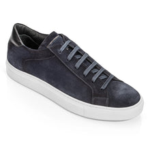 Load image into Gallery viewer, Blue With White Sole To Boot New York Men&#39;s Derrick Suede Casual Sneaker Profile View
