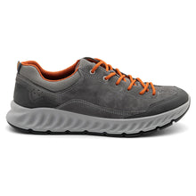 Load image into Gallery viewer, Brownish Grey With Orange Laces Grey Sole Ara Men&#39;s Prague Waterproof GoreTex Suede Casual Sneaker Side View
