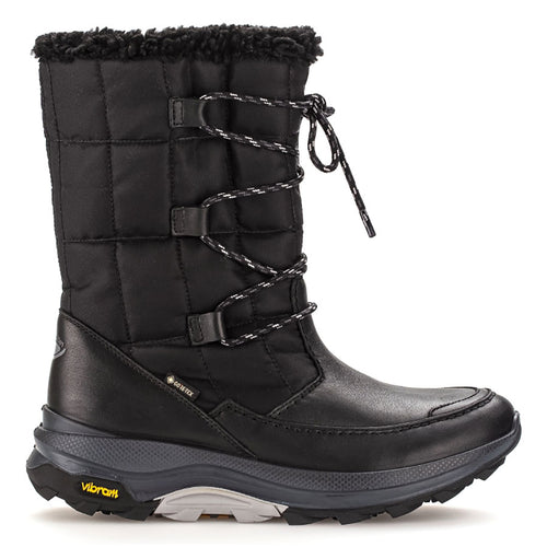 Black With Grey Gabor Women's 36816 GoreTex Waterproof Leather And Nylon Fluffy Lined Mid Height Lace Up Winter Boot