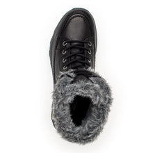 Load image into Gallery viewer, Black With Grey Gabor Women&#39;s 36818 GoreTex Waterproof Leather Combat Boot With Grey Faux Fur Collar And TongueBlack With Grey Gabor Women&#39;s 36818 GoreTex Waterproof Leather Combat Boot With Grey Faux Fur Collar And Tongue Top View
