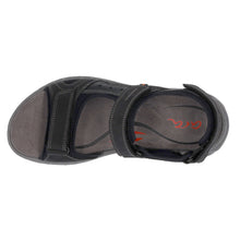 Load image into Gallery viewer, Black With Grey Sole Ara Men&#39;s Everett Nubuck Triple Velcro Strap Sports Sandal Top View
