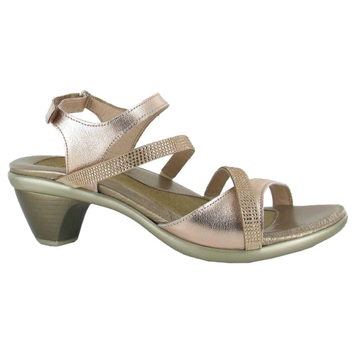 Rose Gold White Naot Women's Innovate Metallic Leather With Rhinesetones Heeled Strappy Sandal