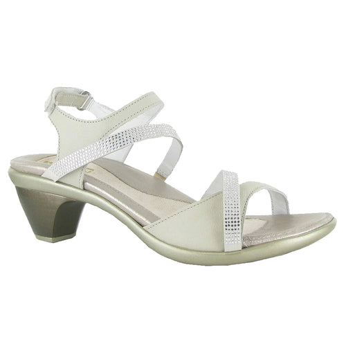 Ivory Off White Naot Women's Leather With Rhinesetones Heeled Strappy Sandal