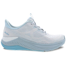 Load image into Gallery viewer, White And Blue Dansko Women&#39;s Peony Stain Resistant Mesh Athletic Sneaker Profile View
