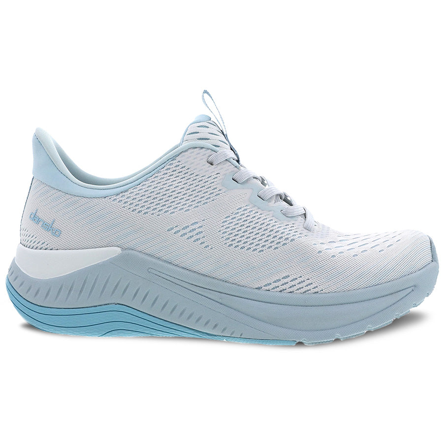 White And Blue Dansko Women's Peony Stain Resistant Mesh Athletic Sneaker Profile View