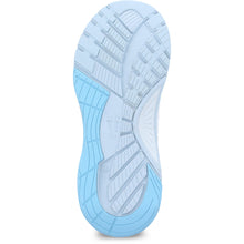 Load image into Gallery viewer, White And Blue Dansko Women&#39;s Peony Stain Resistant Mesh Athletic Sneaker Sole View
