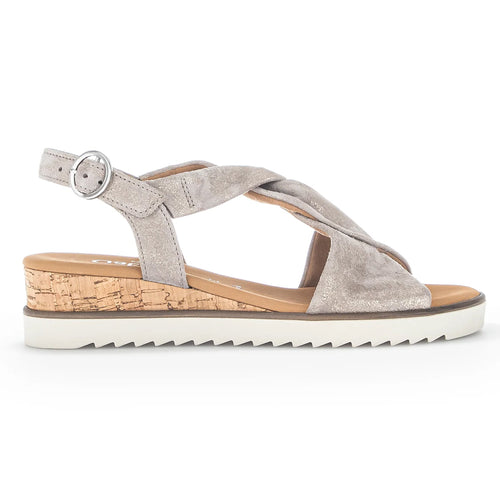 Muschel Brownish Grey With White Sole Gabor Women's 42751 Metallic Leather Slingback Low Wedge Sandal Side View