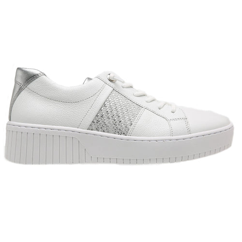 White With Silver Gabor Women's 43232 Leather With Metallic Leather Casual Sneaker