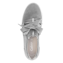 Load image into Gallery viewer, Stone Grey And White Gabor Women&#39;s Suede Casual Sneaker With Large Laces Top View
