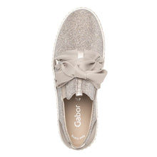Load image into Gallery viewer, Rosato Light GOld And White Gabor Women&#39;s Glitter Leather And Metallic Leather Casual Sneaker With Large Laces Top View
