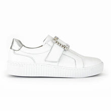Load image into Gallery viewer, Weiss White Gabor Women&#39;s 43338 Leather Casual Sneaker With Single Velcro Strap Side View
