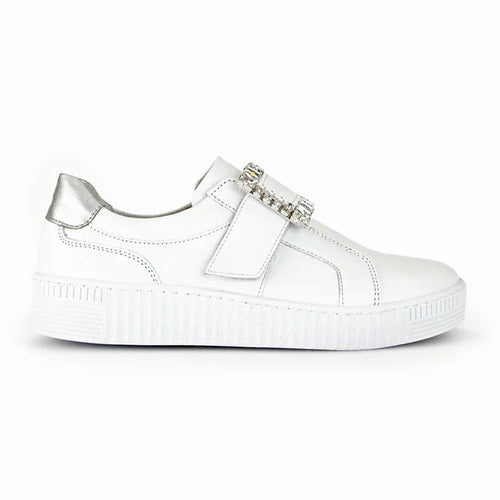 Weiss White Gabor Women's 43338 Leather Casual Sneaker With Single Velcro Strap Side View